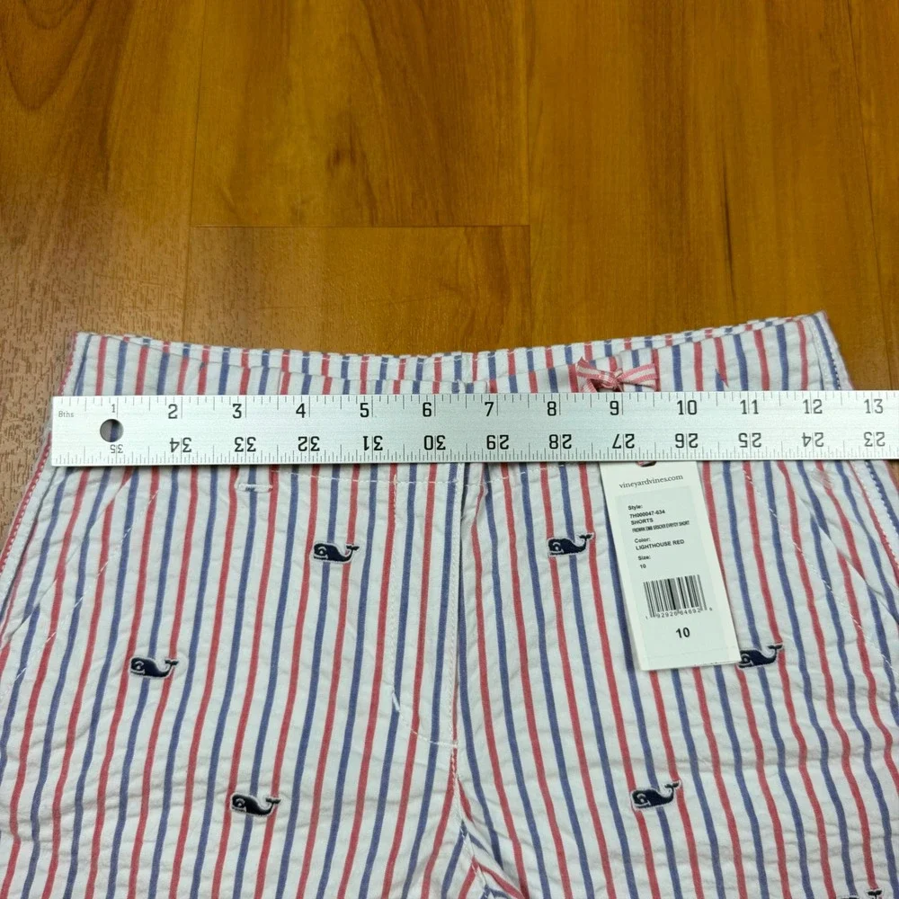 Vineyard Vines Girls10 Seersucker Whale Embroidered Shorts RedWhite Blue Striped